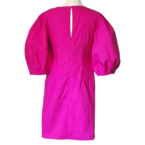 NWT Free People Hope Mini Dress Fuchsia Puff Sleeve Ruched Cotton S - Picture 4 of 17